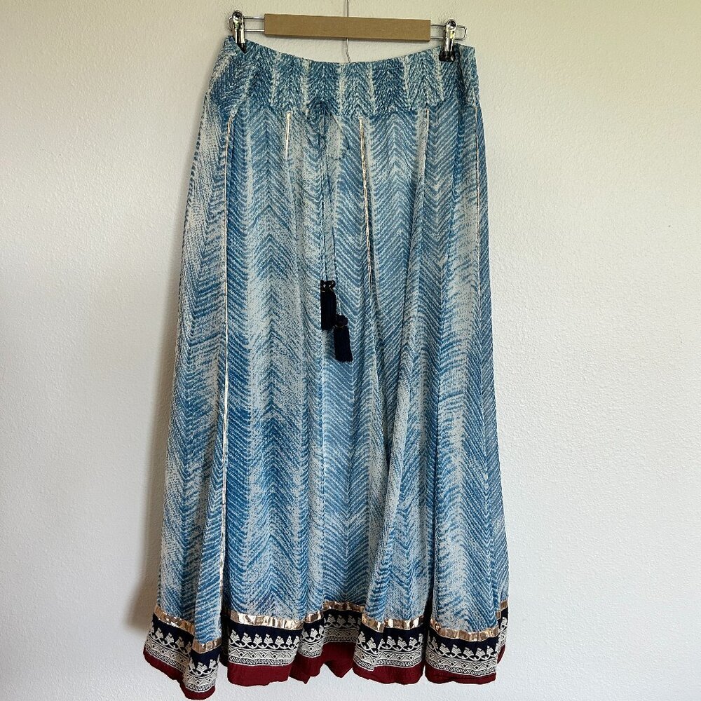 Soft Surroundings Skirt L Blue Maxi Embroidered Peasant Gypsy Festival